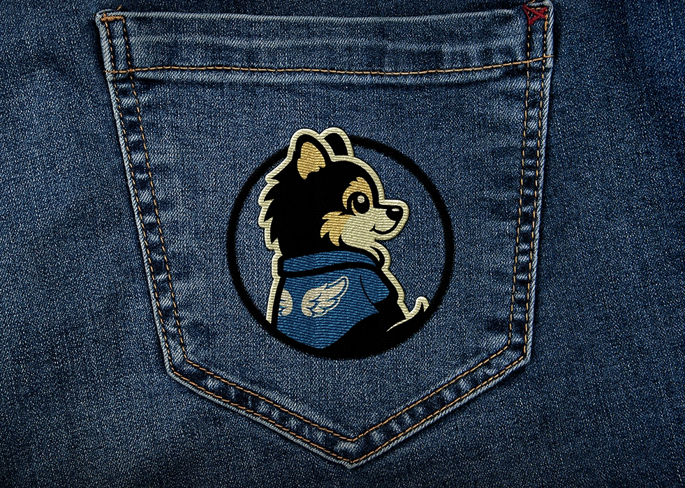 Logo O’ekaki cousu sur une poche de jean