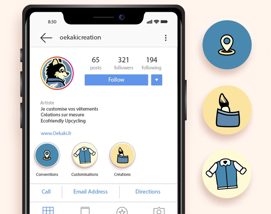 Mockup Instagram O’ekaki avec stories à la une